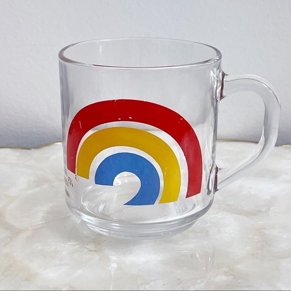 Vtg Clear Red Yellow Blue Rainbow Glass Mug 1970s - Picture 2 of 10